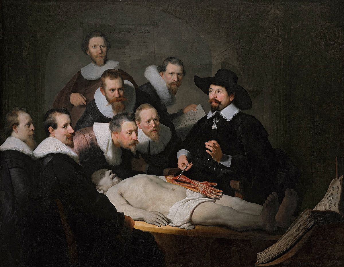 Barrokoko maisutzat joa den Rembrandt margolariaren Nicolaes Tulp doktorearen anatomia irakaspena (1632). BERRIA.