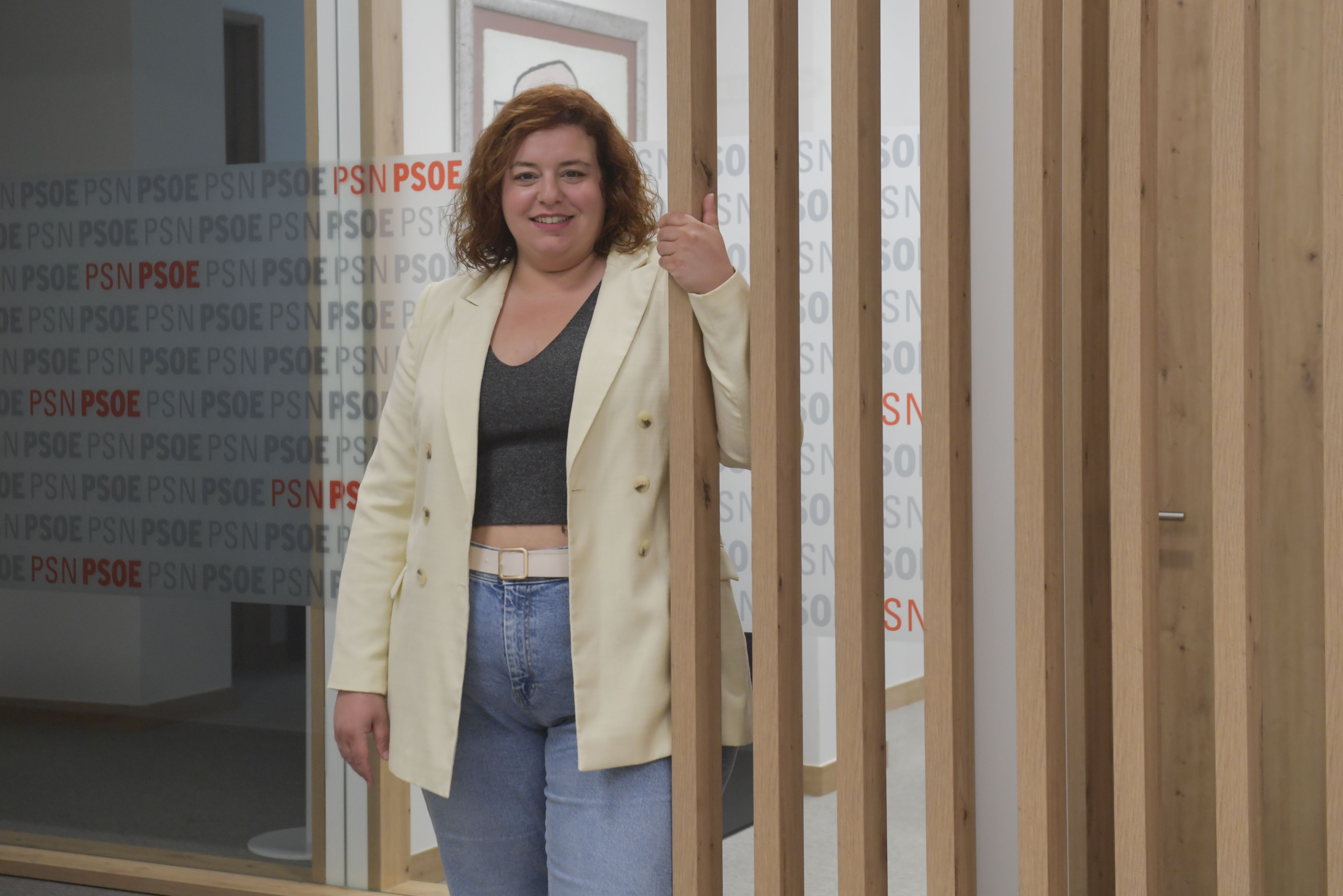 Elena Sancho, PSOEko hautagaia Europako Legebiltzarrerako hauteskundeetan, Iruñean, PSNren egoitzan. IDOIA ZABALETA / FOKU