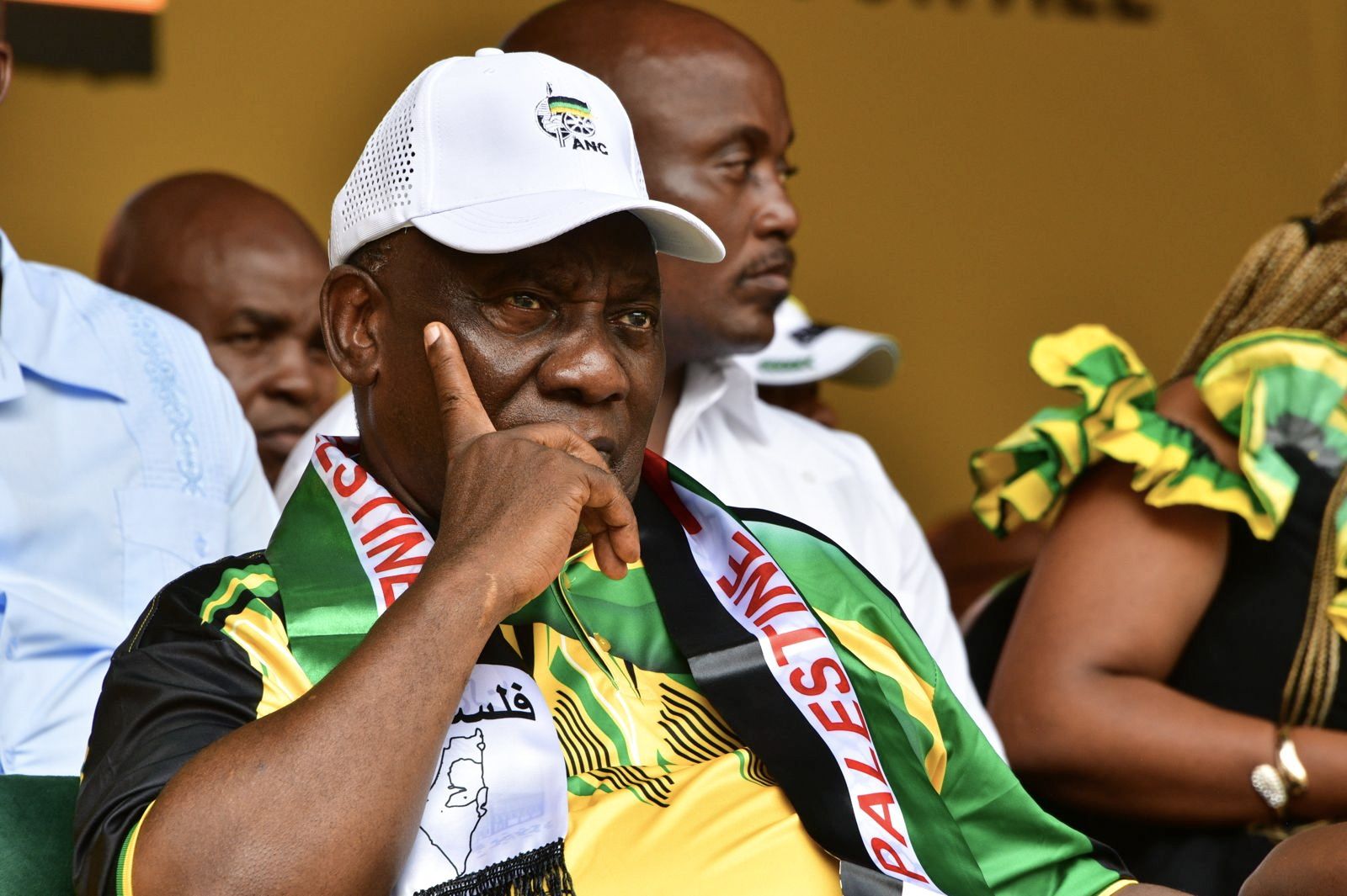 Cyril Ramaphosa ANCko presidente eta Hegoafrikako estatuburua, urtarrilean, alderdiaren mitin batean, Mbombelan. WERNER HORN / EFE