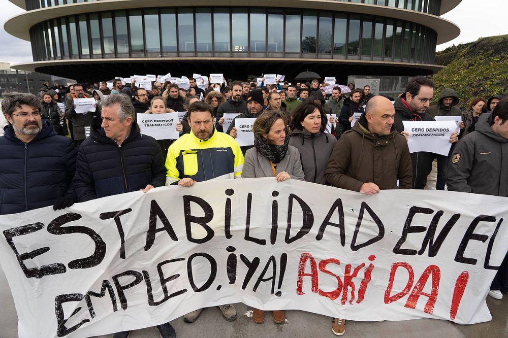 Siemens Gamesako langileen protesta bat 2022an, Sarrigurenen, egonkortasuna eskatzeko. JAGOBA MANTEROLA / FOKU