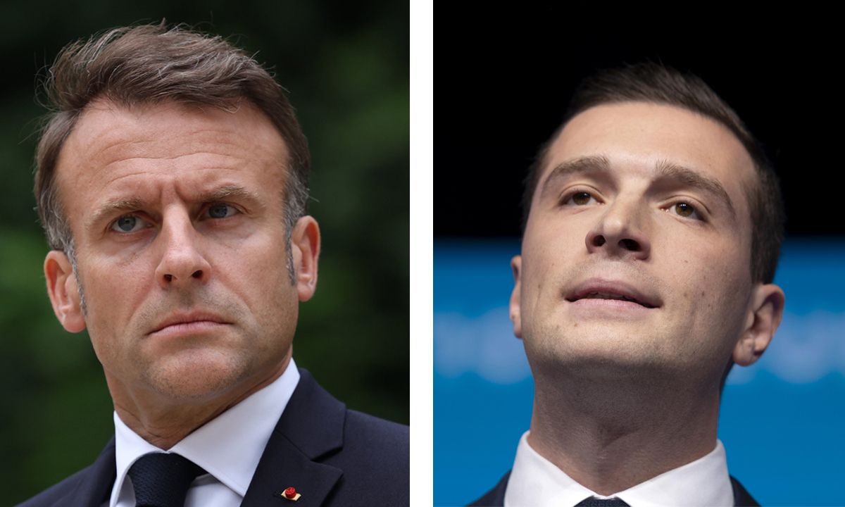 Frantziako Asanblearako bozen bigarren itzuliko emaitzen arabera, RNko presidente Jordan Bardella —eskuinean— bilaka liteke Frantziako lehen ministroa. BERRIA