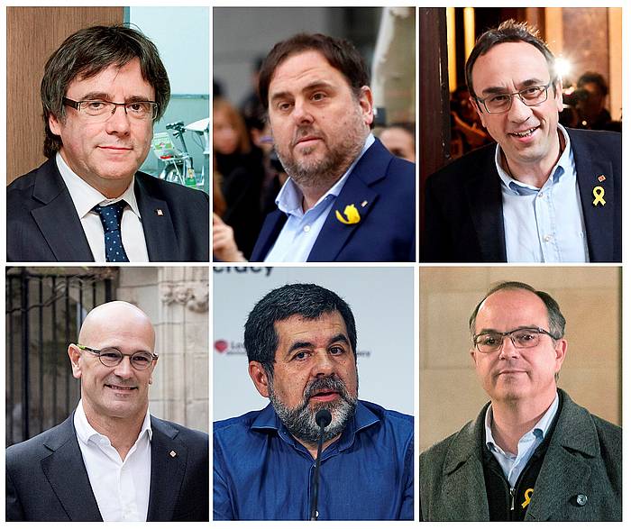 Carles Puigdemont, Oriol Junqueras, Josep Rull, Raul Romeva, Jordi Sanchez eta Jordi Turull. EFE