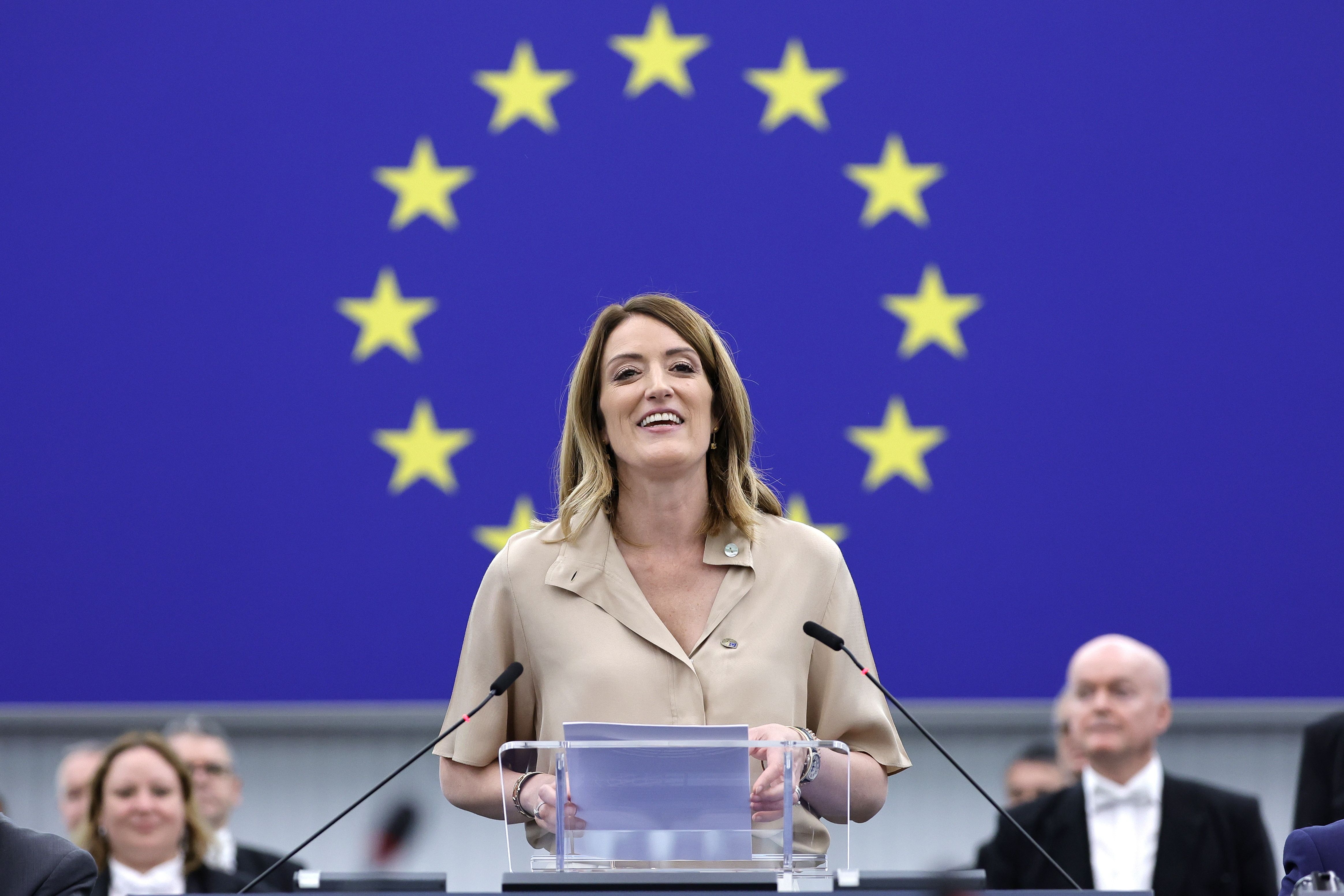 Roberta Metsola, Europako Parlamentuko presidente izendatua izan ondoren, Estrasburgon. RONALD WITTEK / EFE