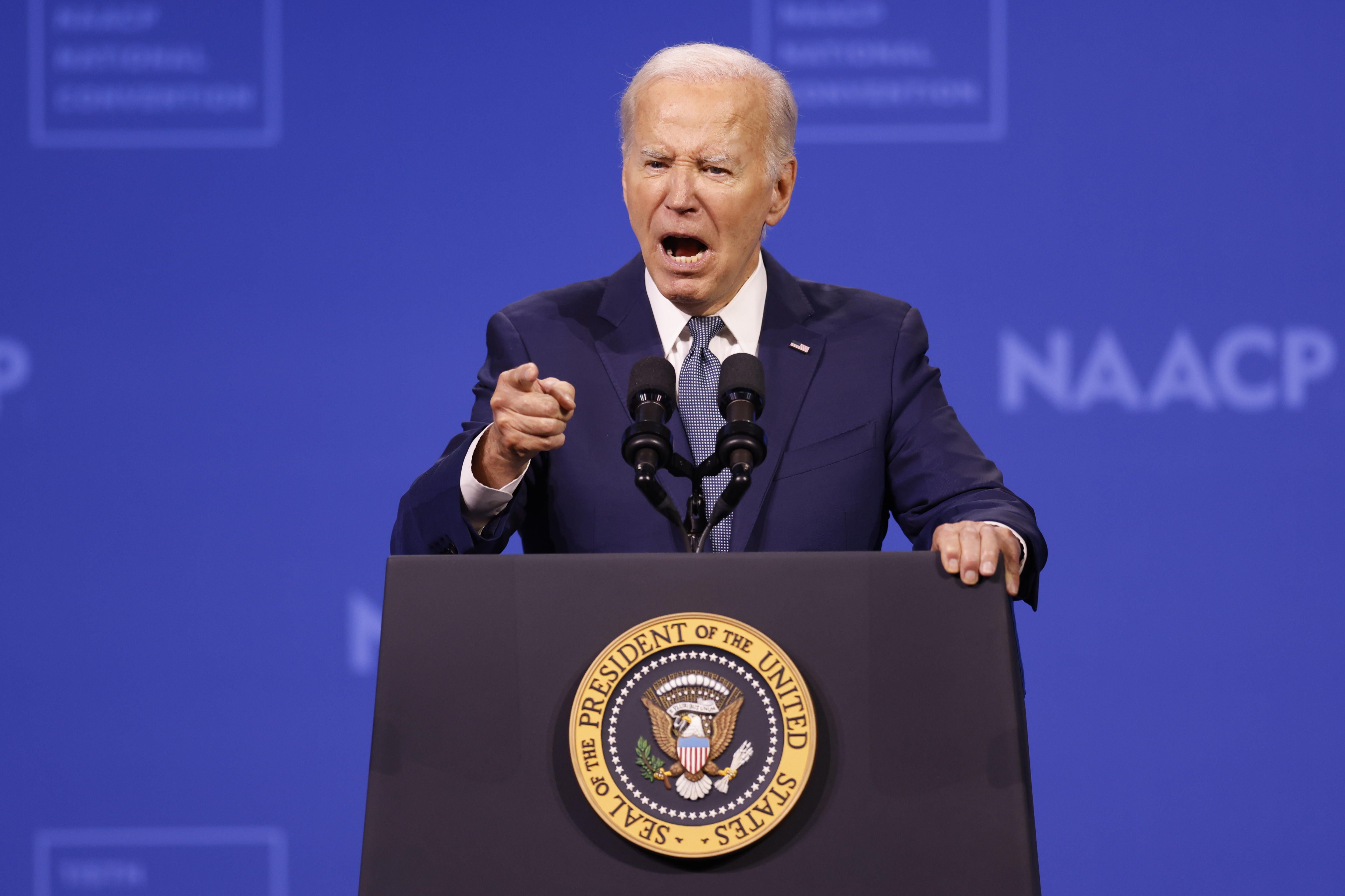 AEBetako presidente eta hautagai demokrata Joe Biden, Alderdi Demokrataren Kongresu Nazionalean, Las Vegasen, asteartean. CAROLINE BREHMAN/EFE