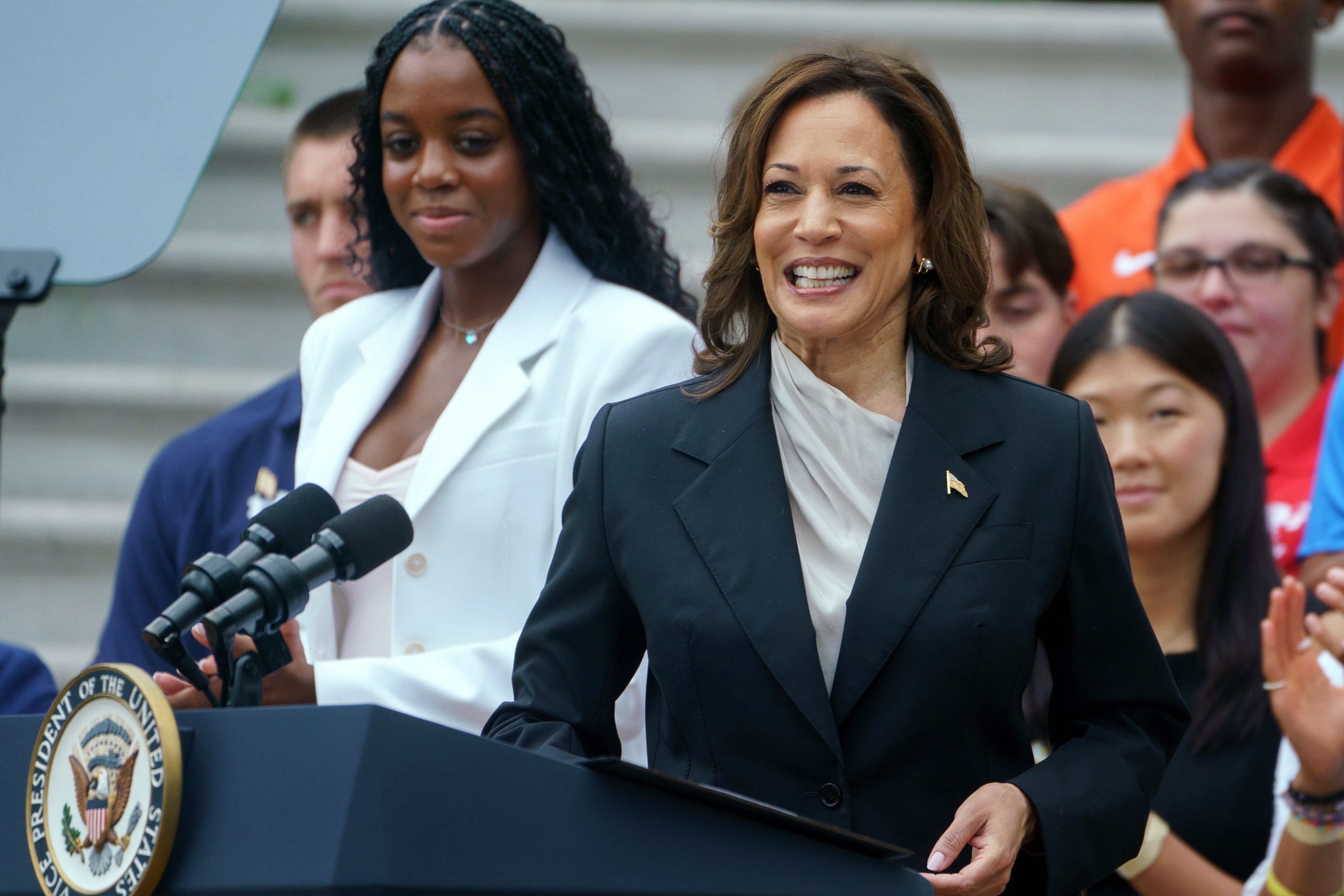 Kamala Harris AEBetako presidenteordea, atzo, Washingtonen. WILL OLIVER / EFE