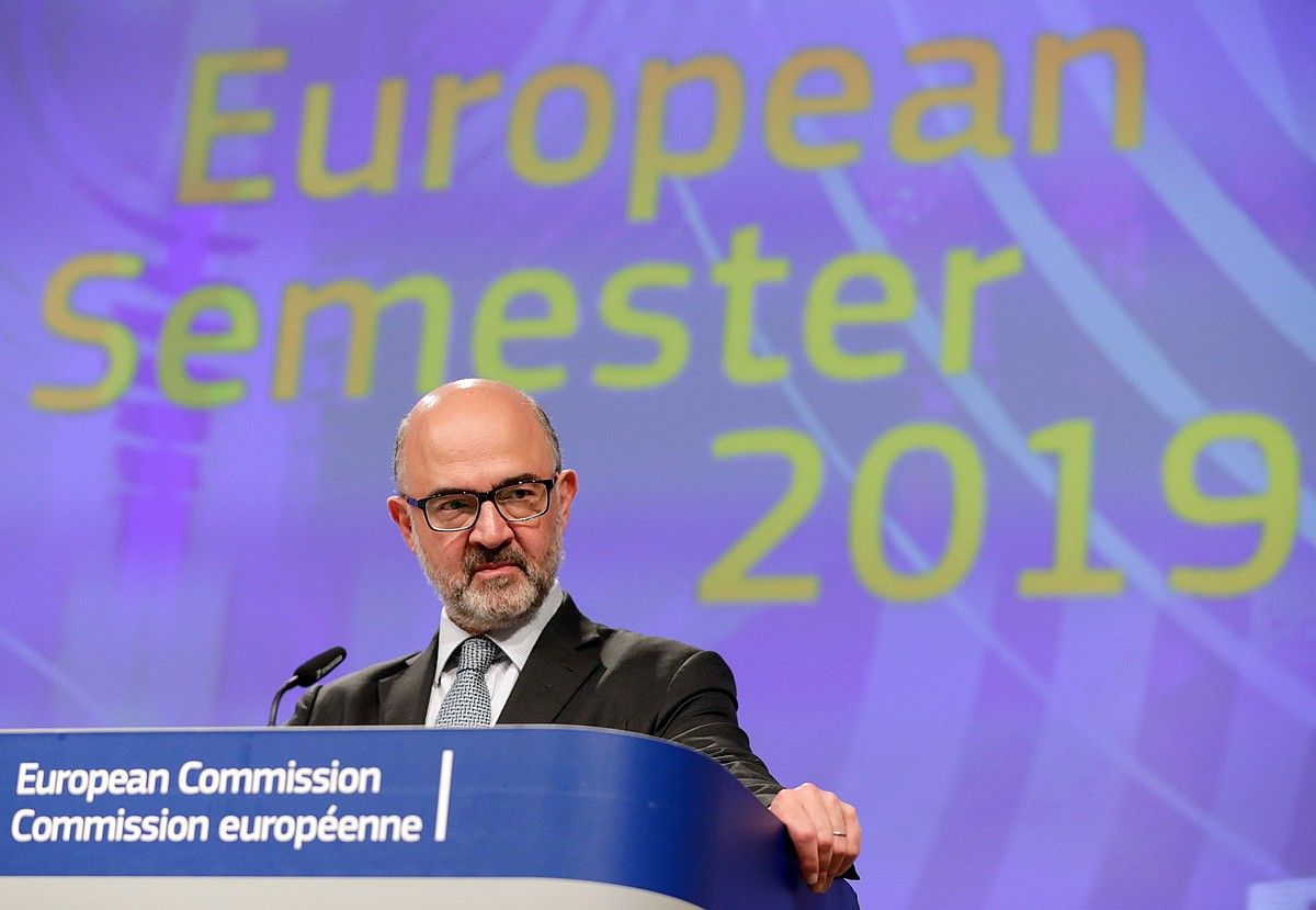 Pierre Moscovici Europako Batzordeko Ekonomia komisarioa, atzo, Bruselan. STEPHANIE LECOCQ / EFE.