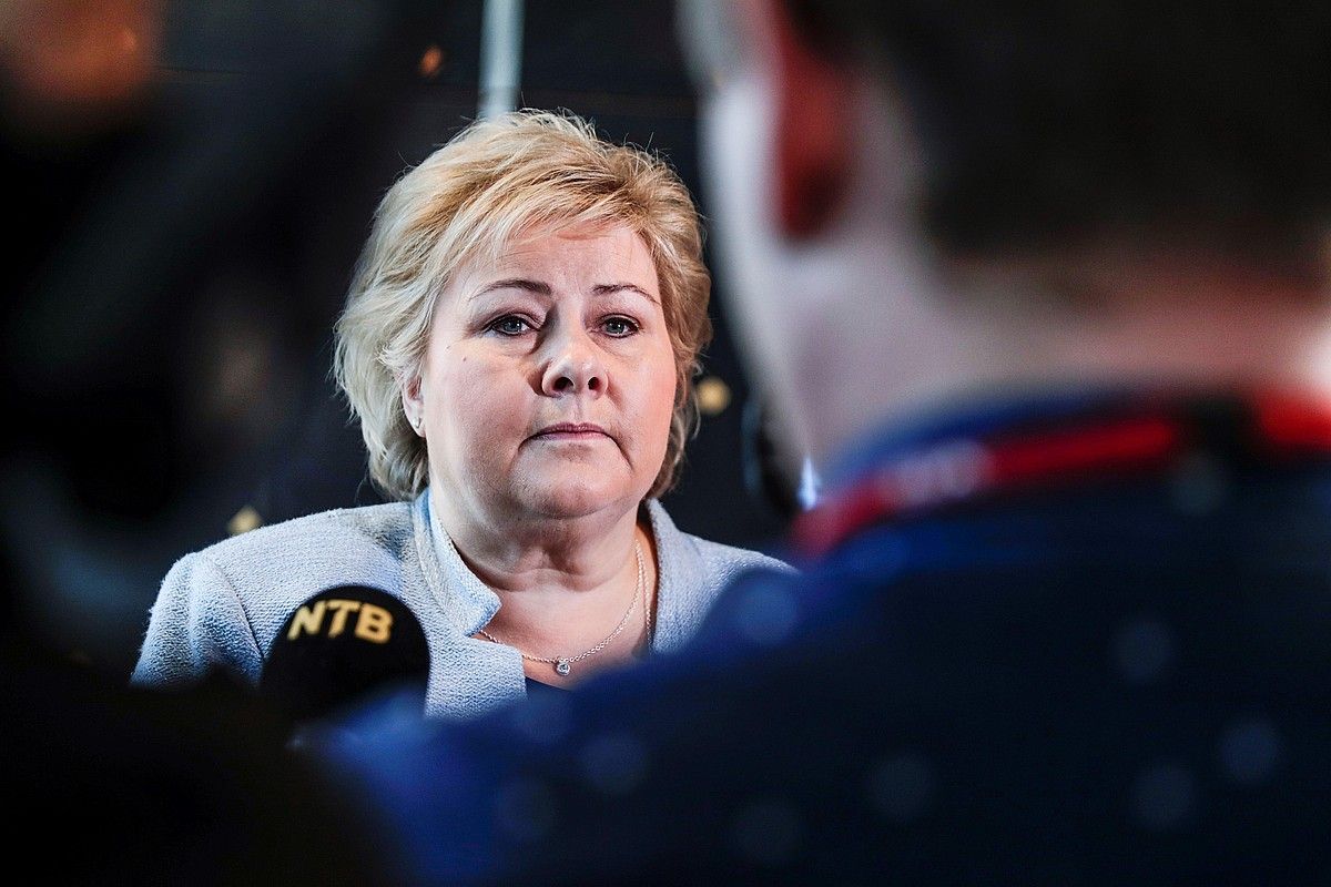 Erna Solberg Norvegiako lehen ministroa, artxiboko irudi batean. HAKON MOSVOLD LARSEN / EFE.
