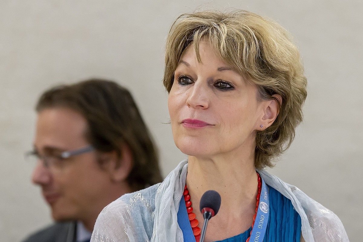 Agnes Callamard NBEko ikertzailea, atzoko agerraldian. MAGALI GIRARDIN / EFE. Agnes Callamard NBEko ikertzailea, atzoko agerraldian. MAGALI GIRARDIN / EFE.