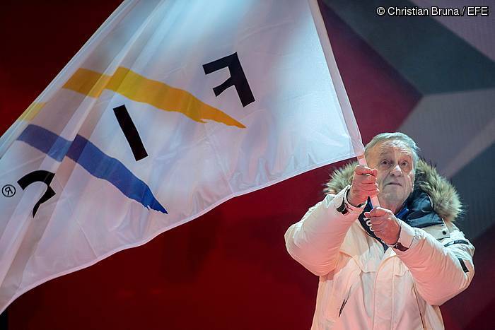 Gian Franco Kasper, Munduko Eski Txapelketaren irekiera ekitaldian, herenegun, Suedian.