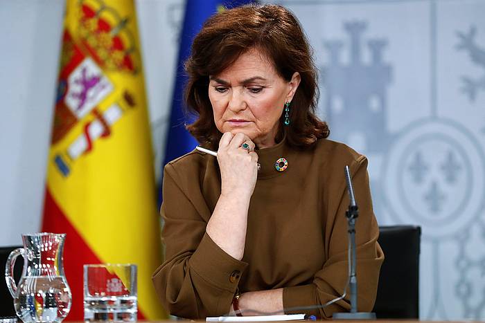 Carmen Calvo Espainiako presidenteordea, prentsaurrekoan. EFE