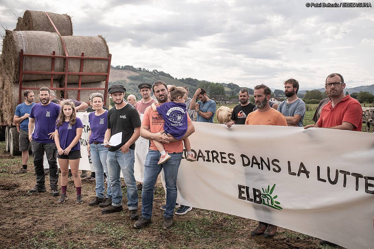 ELBko laborariak, ostiral goizean, Ezpeize-Ündüreineko Pierette etxaldean, belarra elkartasunez ekartzerakoan. PATXI BELTZAIZ