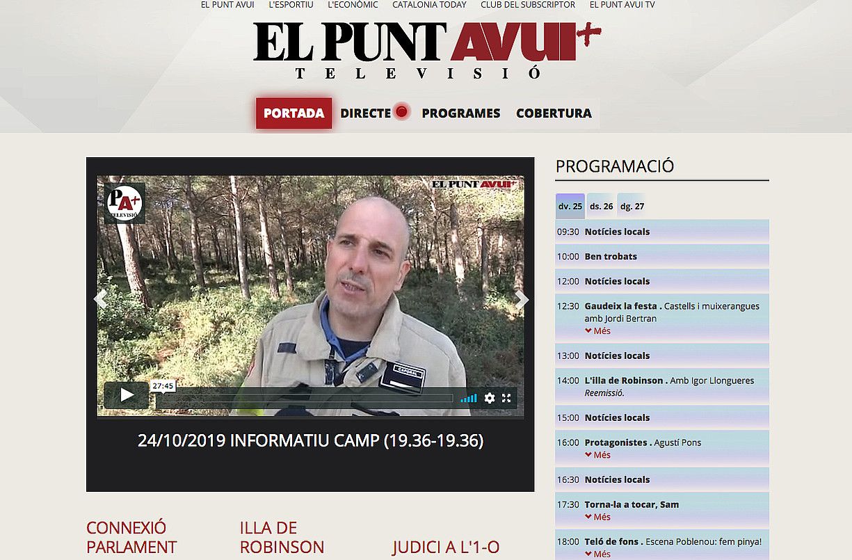 El Punt Avui TV katearen webgunearen azala. BERRIA.
