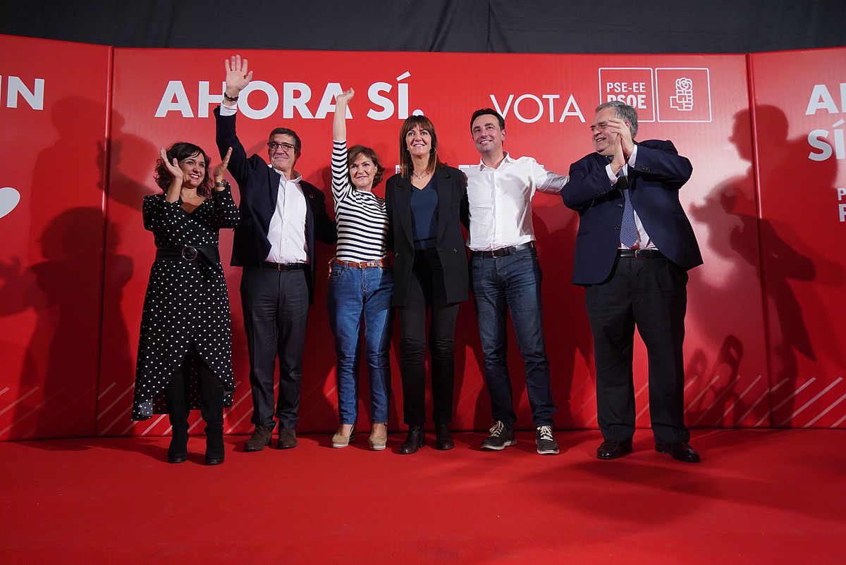 Lopez, Mendia eta Calvo, Bilboko mitinean. PSE-EE. Lopez, Mendia eta Calvo, Bilboko mitinean. PSE-EE.