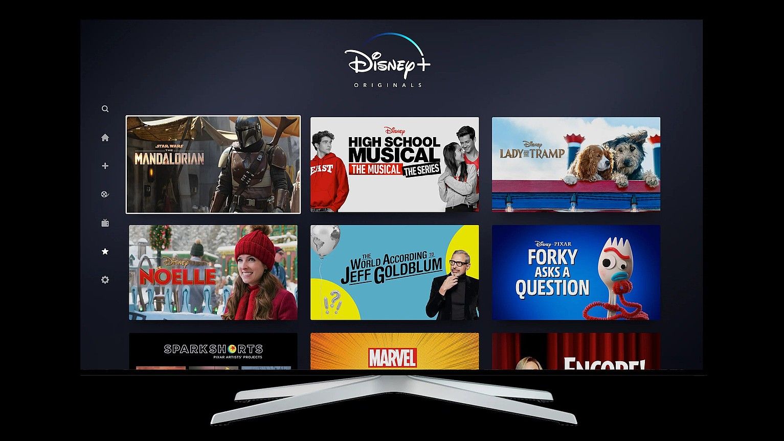 Disney Plus streaming bidezko plataformaren menua. Eduki ugari ikusi ahalko dira, hilean kuota bat ordainduta. EFE.