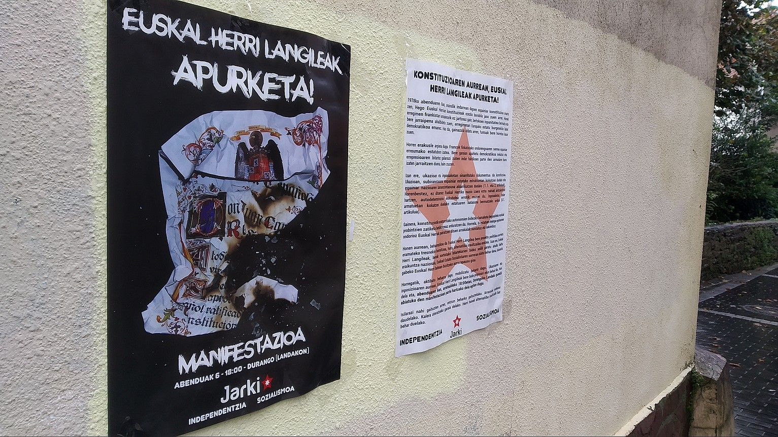 Jarki antolakundeak abenduaren 6an Durangorako deitutako manifestazioaren kartelak, Lezon. BERRIA.