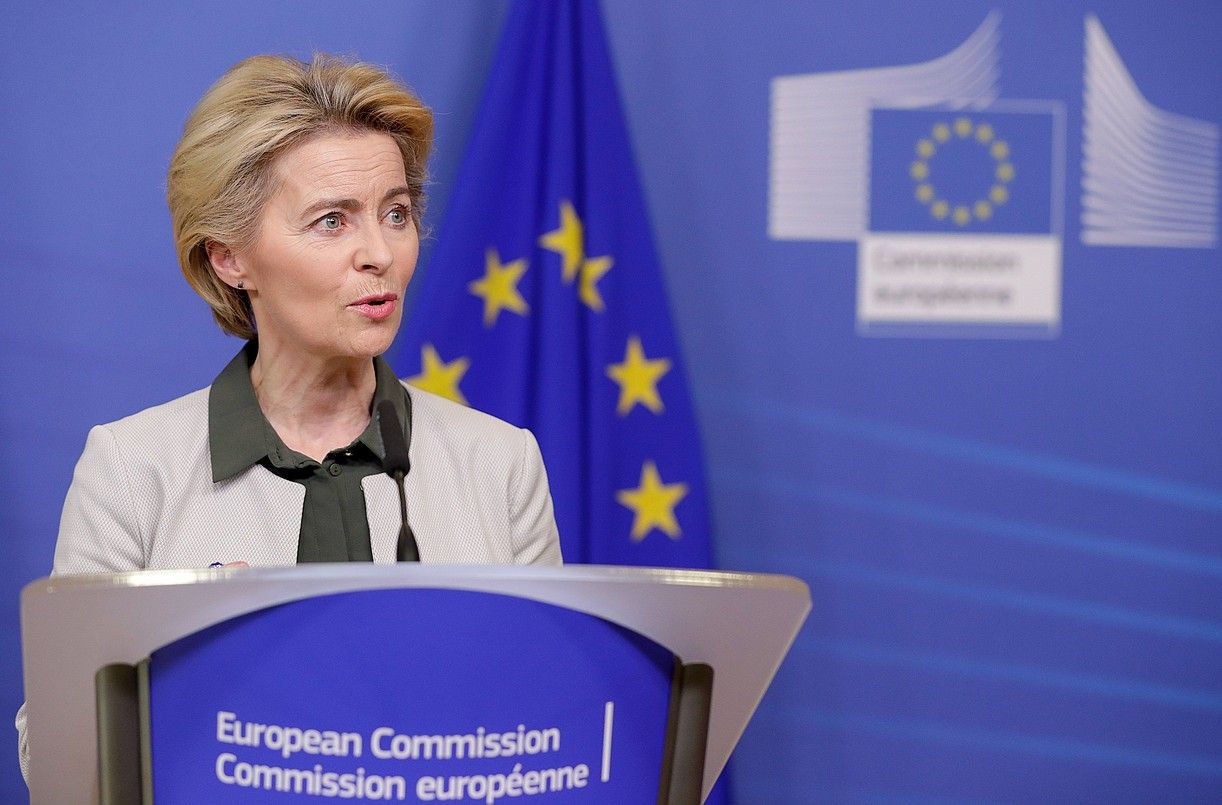 Ursula Von der Leyen Europako Batzordeko presidentea, atzo, Itun Berdea aurkezten. STEPHANIE LECOCQ / EFE.