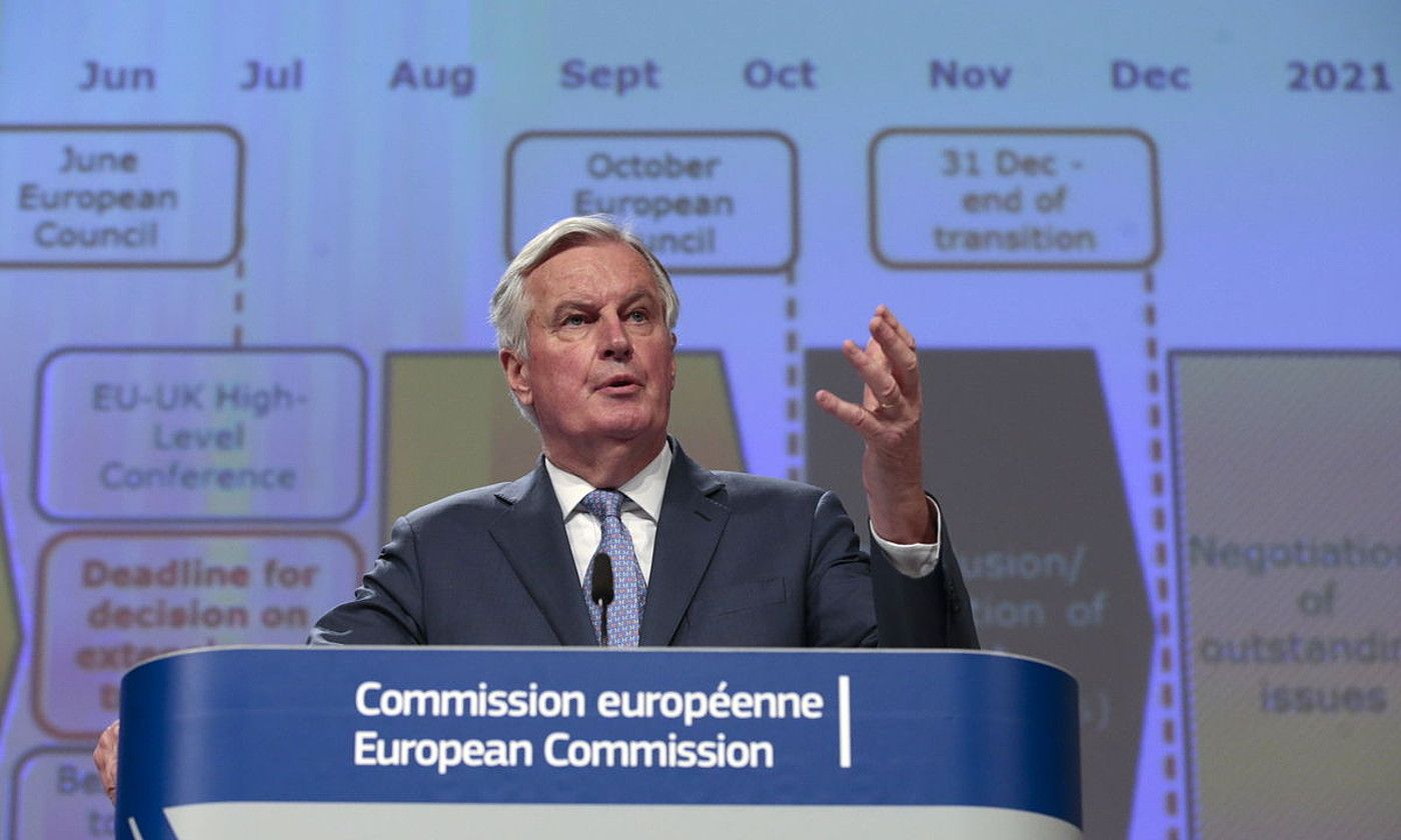 Michel Barnier, Europako Batzordeko brexit-aren negoziatzailea, atzo, Bruselan. OLIVIER HOSSLET / EFE.