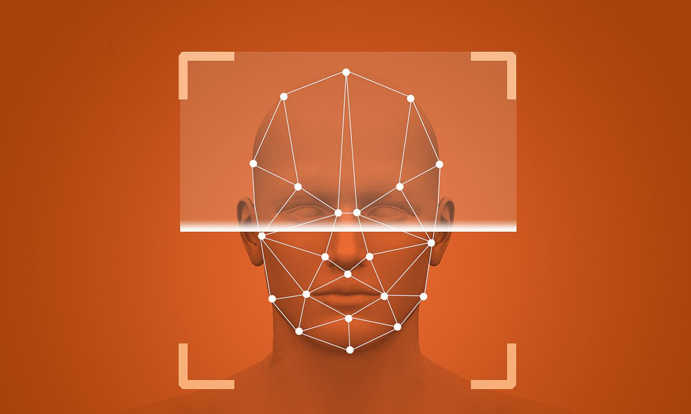 Aurpegiaren bidezko identifikazioa erakusten duen irudi digital bat. BERRIA.