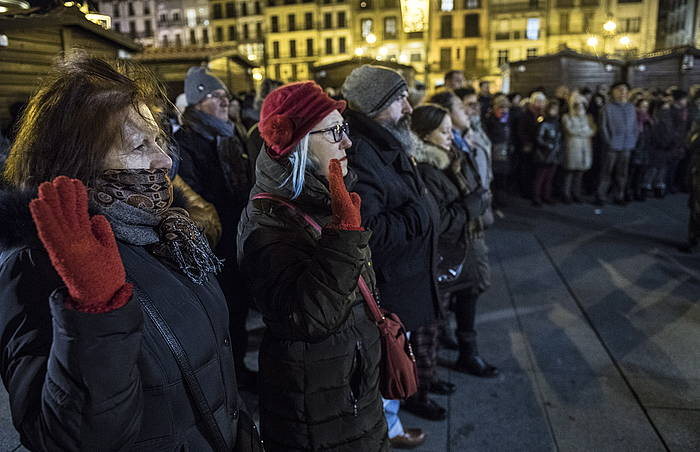 Nafarroako auzitegiaren epaia salatzeko Iruñean eginiko protesta bat. JAGOBA MANTEROA (FOKU)