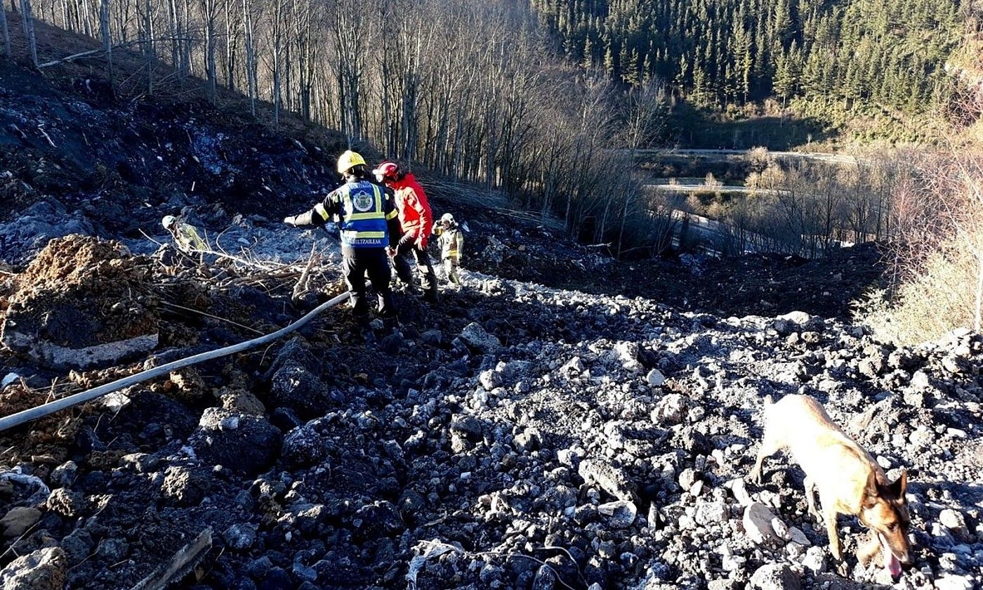 Suhiltzaileak, luizia gertatu berritan, SOS Deiak zerbitzuak egindako argazki batean. BERRIA. Suhiltzaileak, luizia gertatu berritan, SOS Deiak zerbitzuak egindako argazki batean. BERRIA.