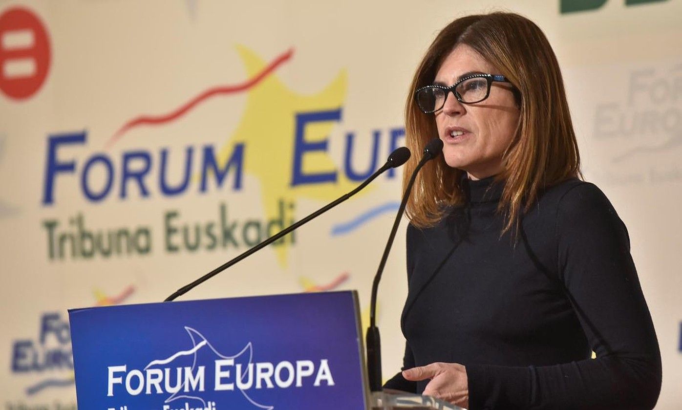 Miren Gorrotxategi Elkarrekin Podemoseko lehendakarigaia, atzo, Forum Europan. MIGUEL TOÑA / EFE.