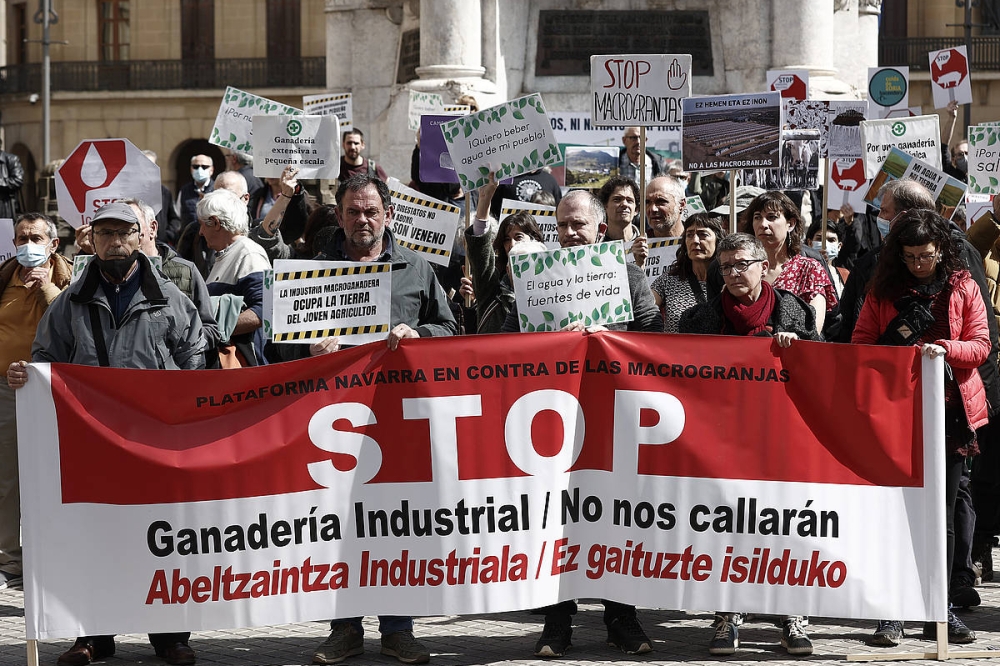 Makroetxaldeen kontrako mobilizazio bat Iruñean, 2022ko martxoan. JESUS DIGES / EFE Makroetxaldeen kontrako mobilizazio bat Iruñean, 2022ko martxoan. JESUS DIGES / EFE