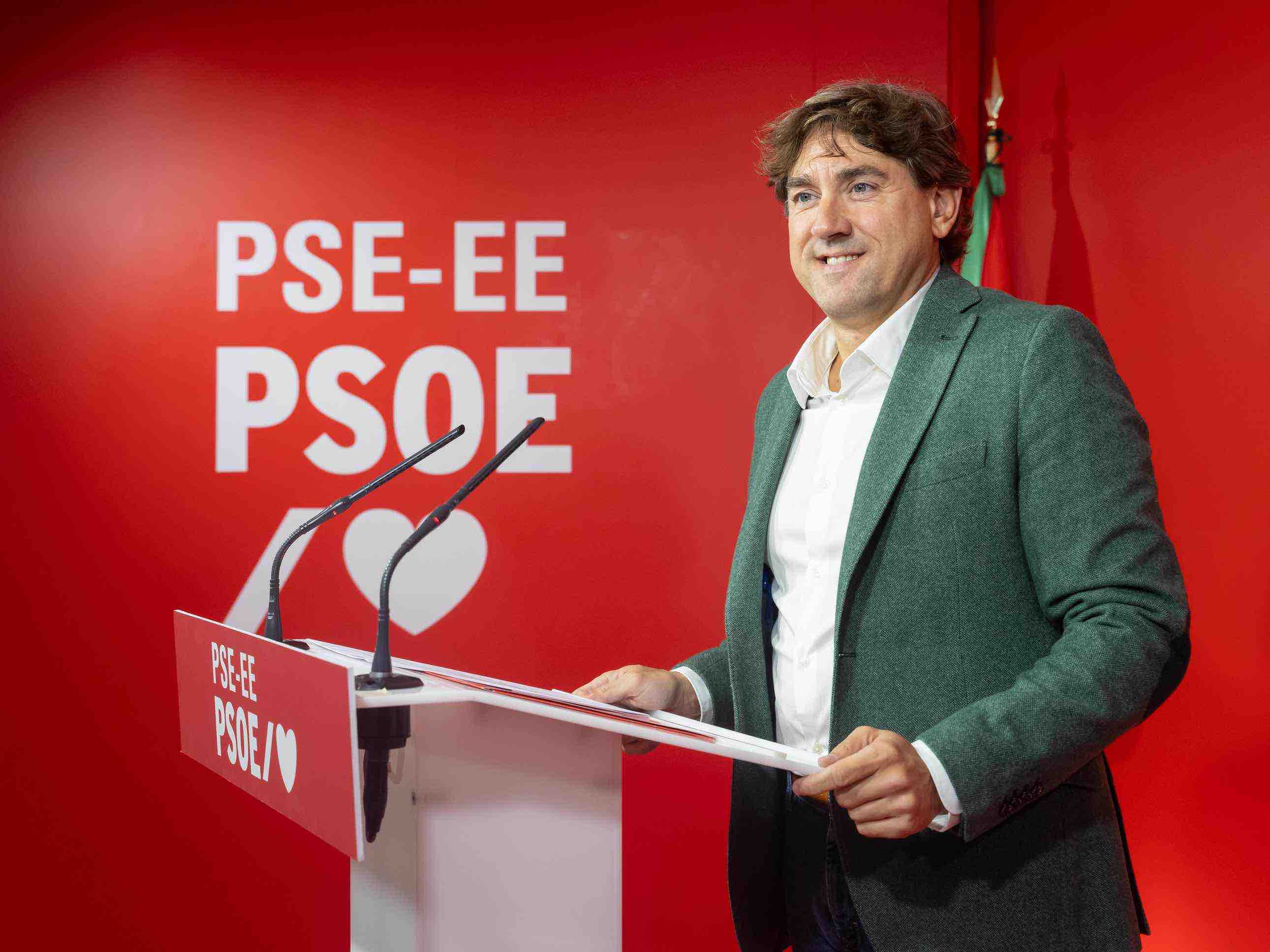 Eneko Andueza, gaurko agerraldian, Bilbon. PSE-EE