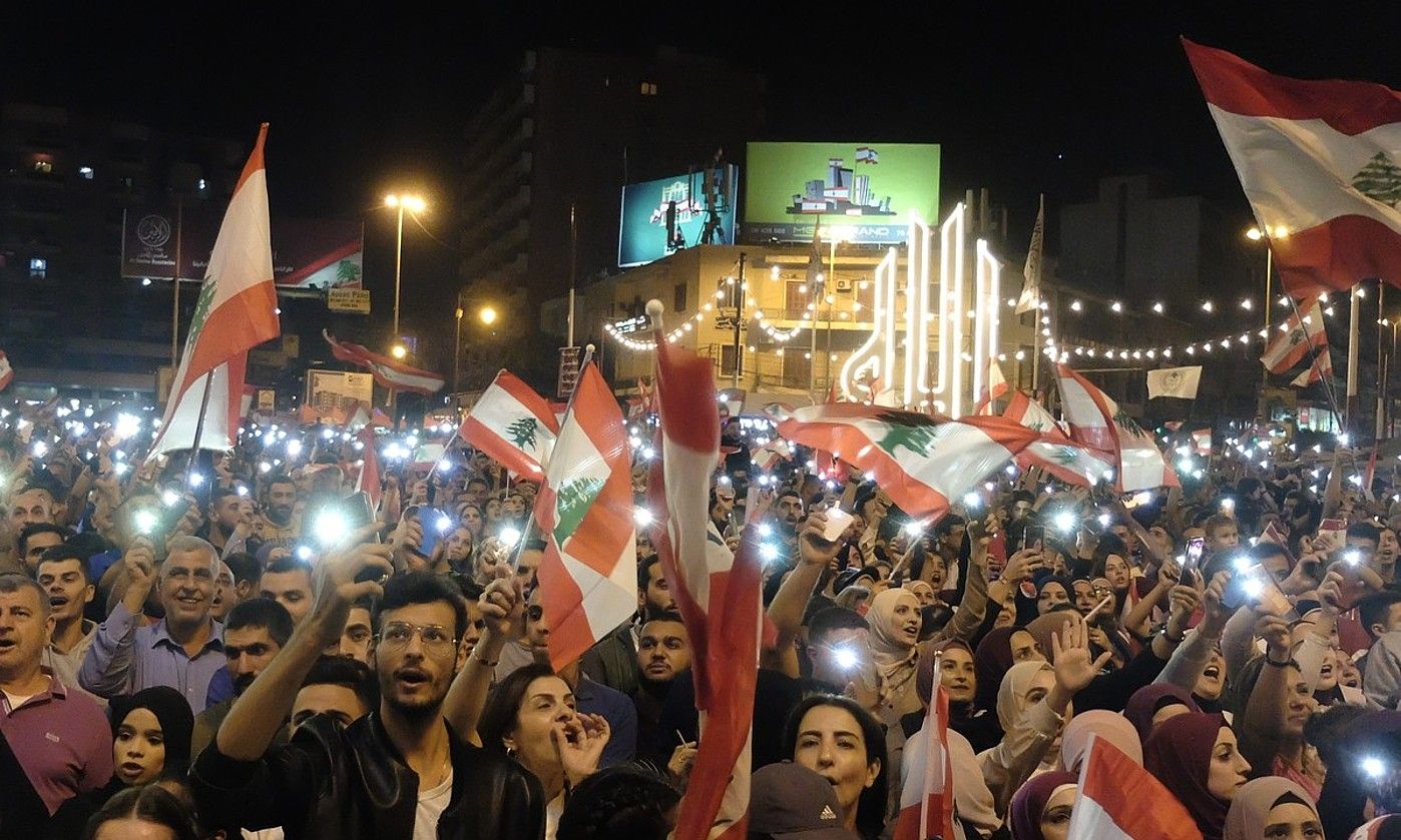 Libanon indarrean den sistema konfesionalaren aurkako protesta bat, Beiruten. J. C. V.