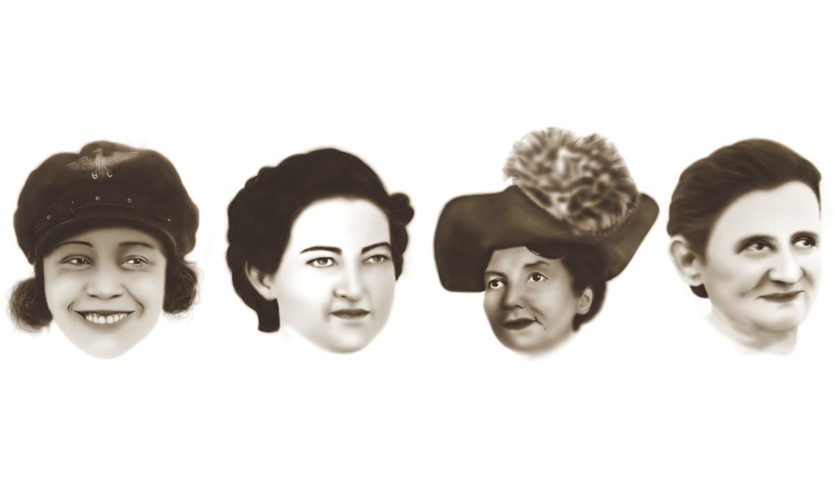 Bessie Coleman, Margot Duhalde Sotomayor, Marie Marvingt eta Mercedes Diaz Morales; Iosune Avilak ilustraturik. EREIN.