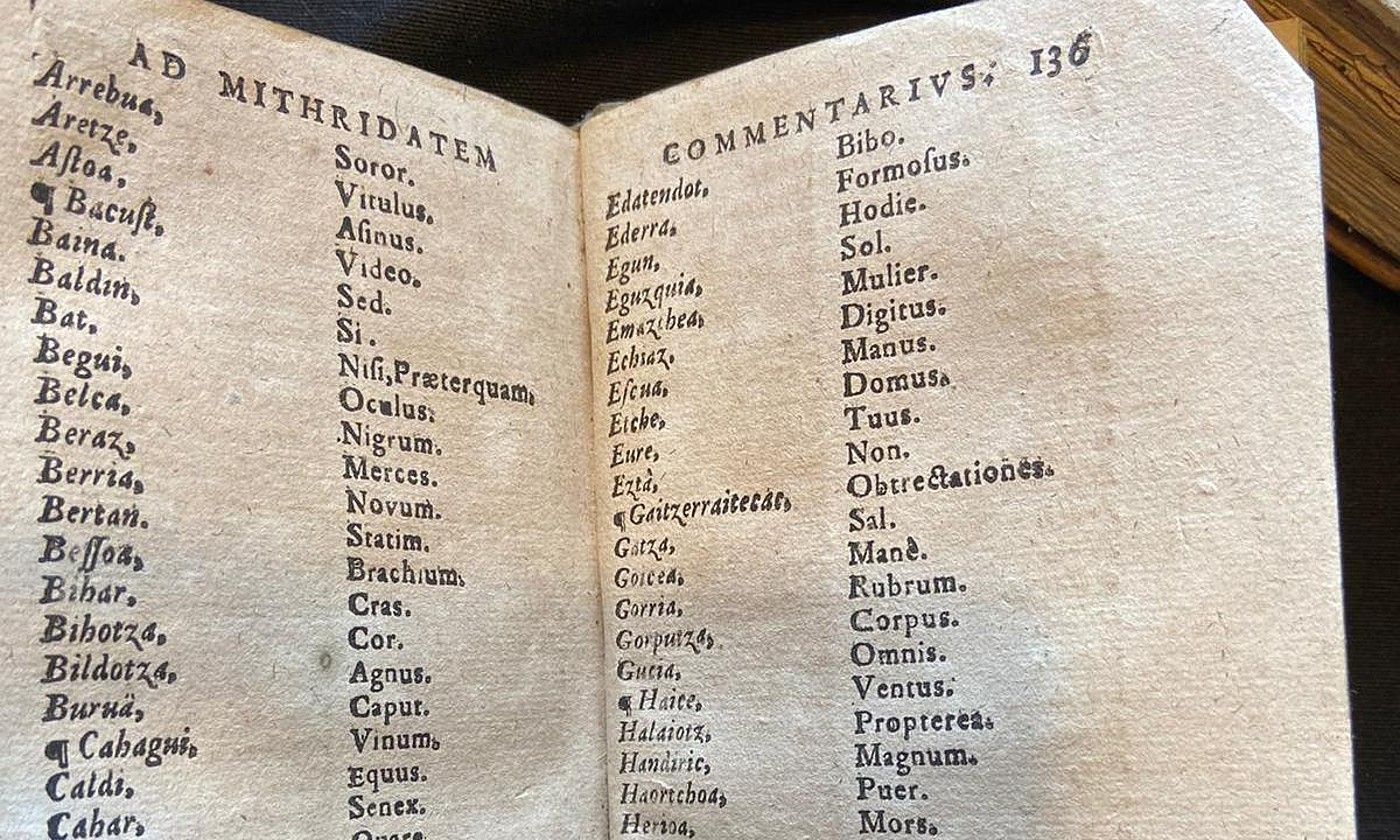 Ehun hitzeko hiztegi bat dakar Suitzan 1610ean argitaratutako liburuak. MINTZOA ARGITALETXEA.