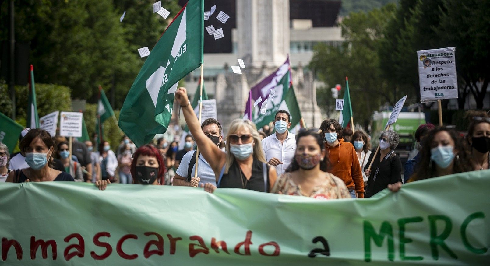 Mercadonako langileak Bilboko manifestazioan. JAIZKI FONTANEDA / FOKU. Mercadonako langileak Bilboko manifestazioan. JAIZKI FONTANEDA / FOKU.