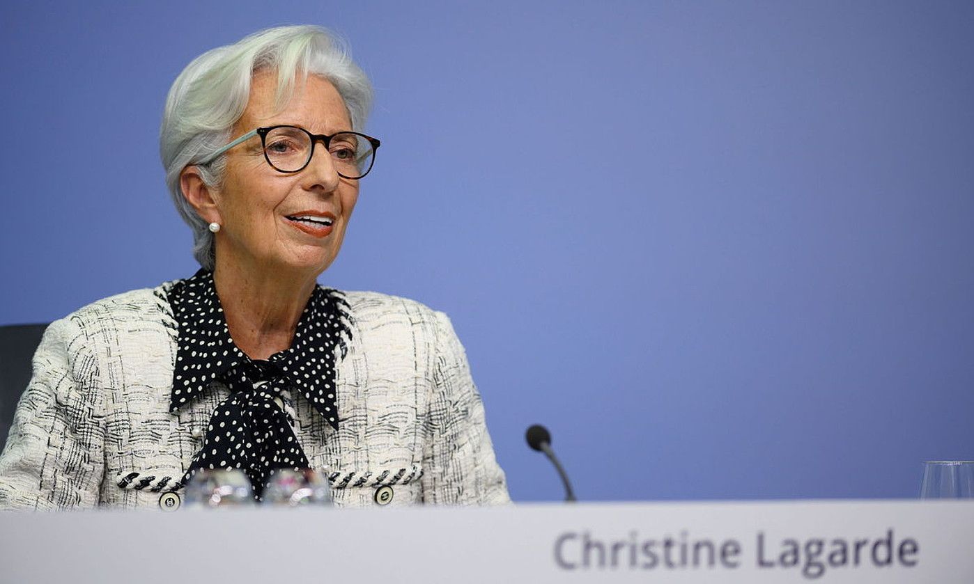 Christine Lagarde Europako Banku Zentraleko lehendakaria, atzo, Frankfurten. SANZIJANA PERJU-EBZ / EFE.
