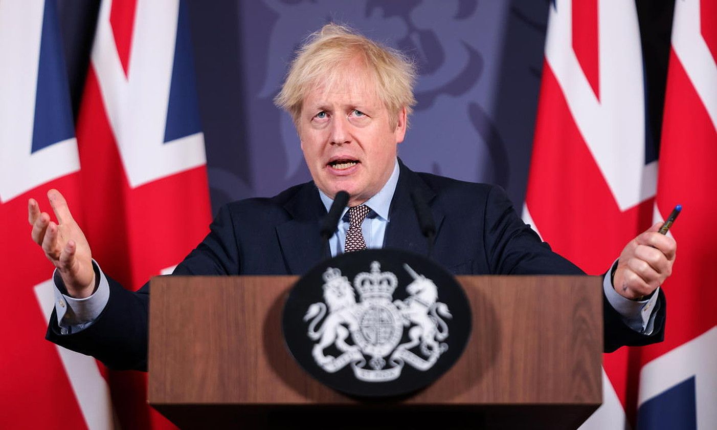 Boris Johnson Erresuma Batuko lehen ministroa, itunaren berri ematen, Gabon gauean. PIPPA FOWLES / EFE.