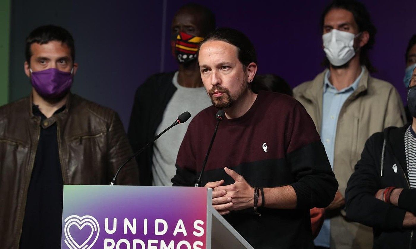 Pablo Iglesias, politikari agur esan zion agerraldian, herenegun, Madilen. KIKO HUESCA / EFE.