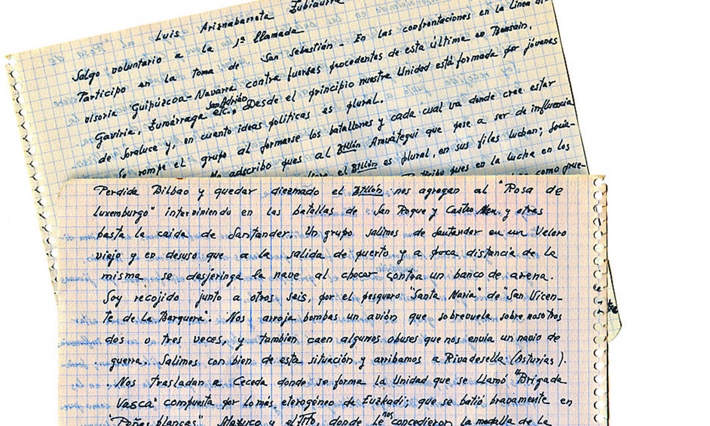 1979an idatzi zituen Luis Ariznabarretak garai bateko ibilera eta bizipenak. BEGO ARIZNABARRETA BILDUMA. 1979an idatzi zituen Luis Ariznabarretak garai bateko ibilera eta bizipenak. BEGO ARIZNABARRETA BILDUMA.