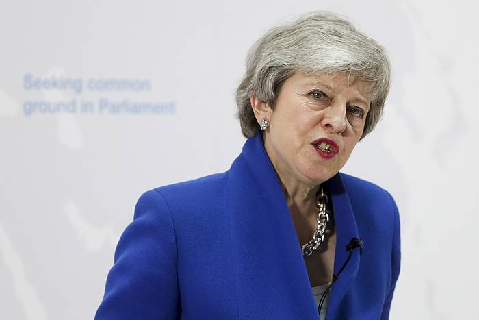 Theresa May Erresuma Batuko lehen ministroa, gaur, Londresen egin duen hitzaldian. CHRIS RATCLIFFE, EFE