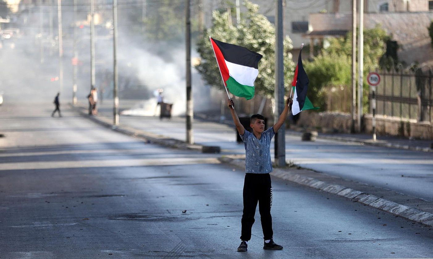 Manifestari palestinar bat, herenegun, Betleemen. ABED AL HASHLAMOUN / EFE.