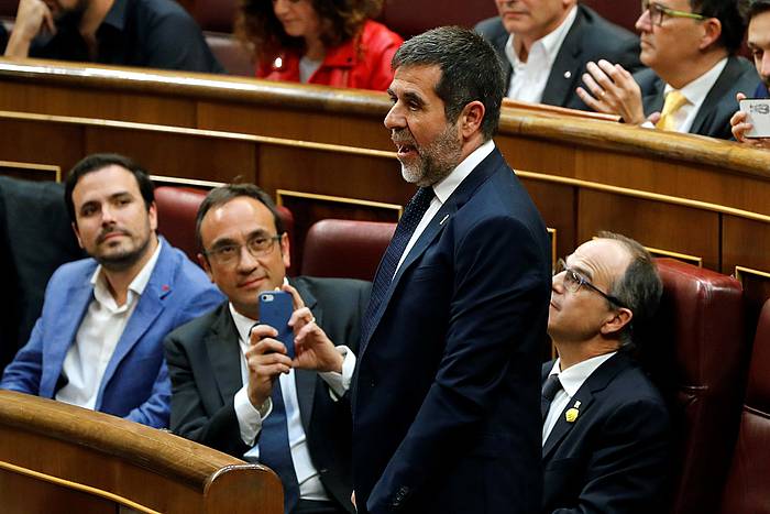 Jordi Sanchez JxCko parlamentari presoa, Espainiako Kongresuan, diputatu kargua hartzeko saioan, maiatzaren 21ean. BALLESTEROS, EFE