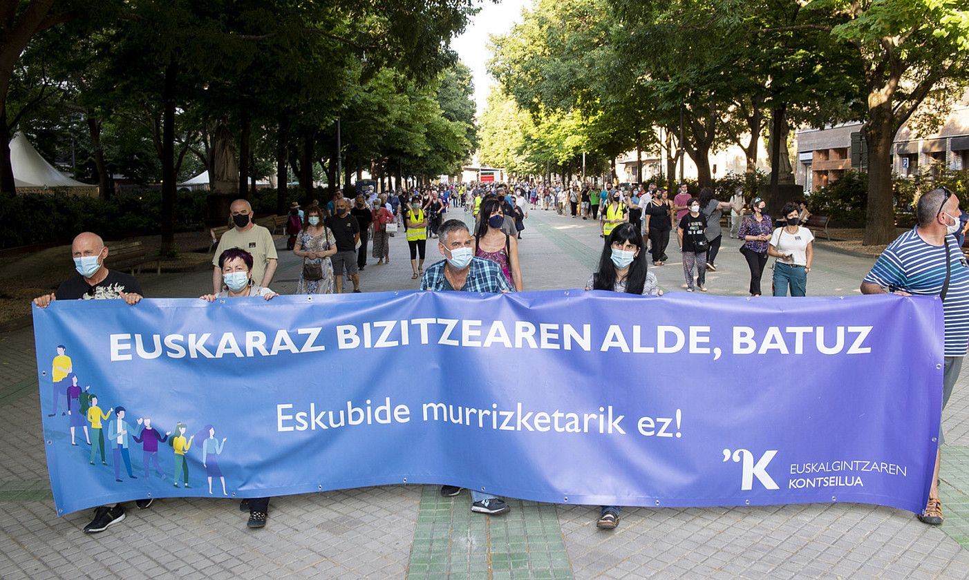 Kontseiluak egindako manifestazioa Nafarroako Gobernua lantzen ari den dekretuaren aurka, uztailean. IÑIGO RUIZ / FOKU. Kontseiluak egindako manifestazioa Nafarroako Gobernua lantzen ari den dekretuaren aurka, uztailean. IÑIGO RUIZ / FOKU.