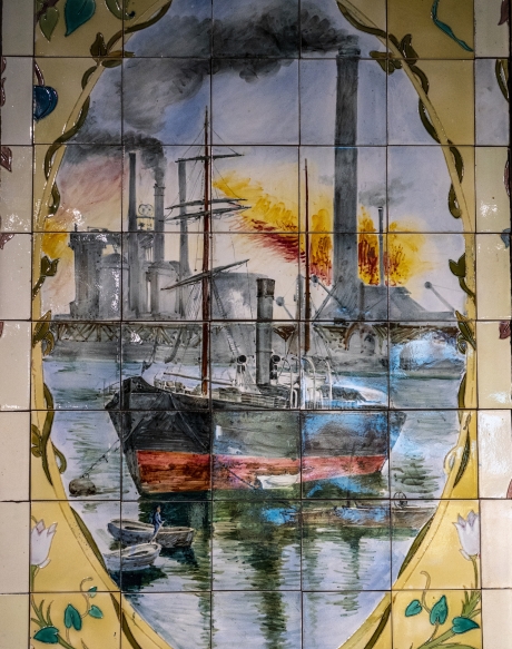 Zuloagaren horma irudiko eszenetako bat. Errealismoa erabili zuen paisaia industriala irudikatzeko. MARISOL RAMIREZ / FOKU Zuloagaren horma irudiko eszenetako bat. Errealismoa erabili zuen paisaia industriala irudikatzeko. MARISOL RAMIREZ / FOKU