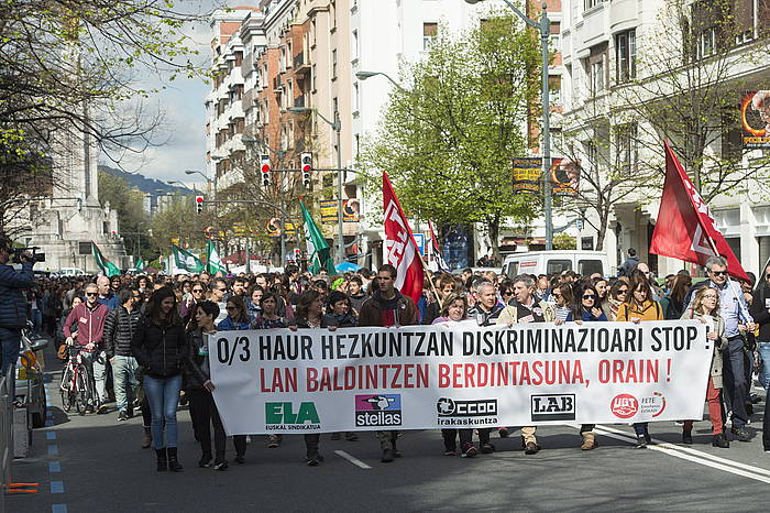 Kristau Eskola eta IZEAko greba deialdiko manifestazio bat, joan den apirilean, Bilbon. MONIKA DEL VALLE, FOKU