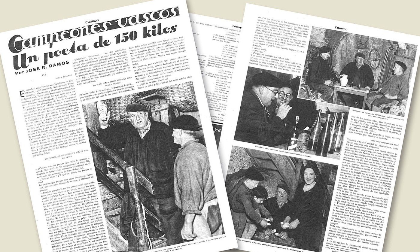 1936ko apirilaren 4ko Estampa aldizkariaren erreportajea: Txirrita protagonista. ESTAMPA.