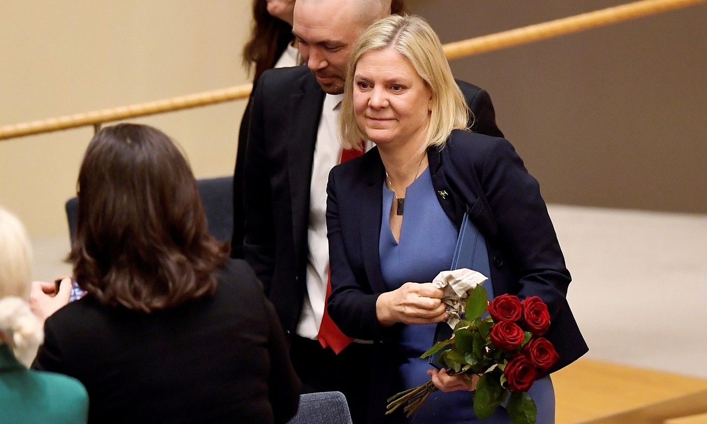 Magdalena Andersson, atzo, kargua hartu berritan. ERIK SIMANDER / EFE.