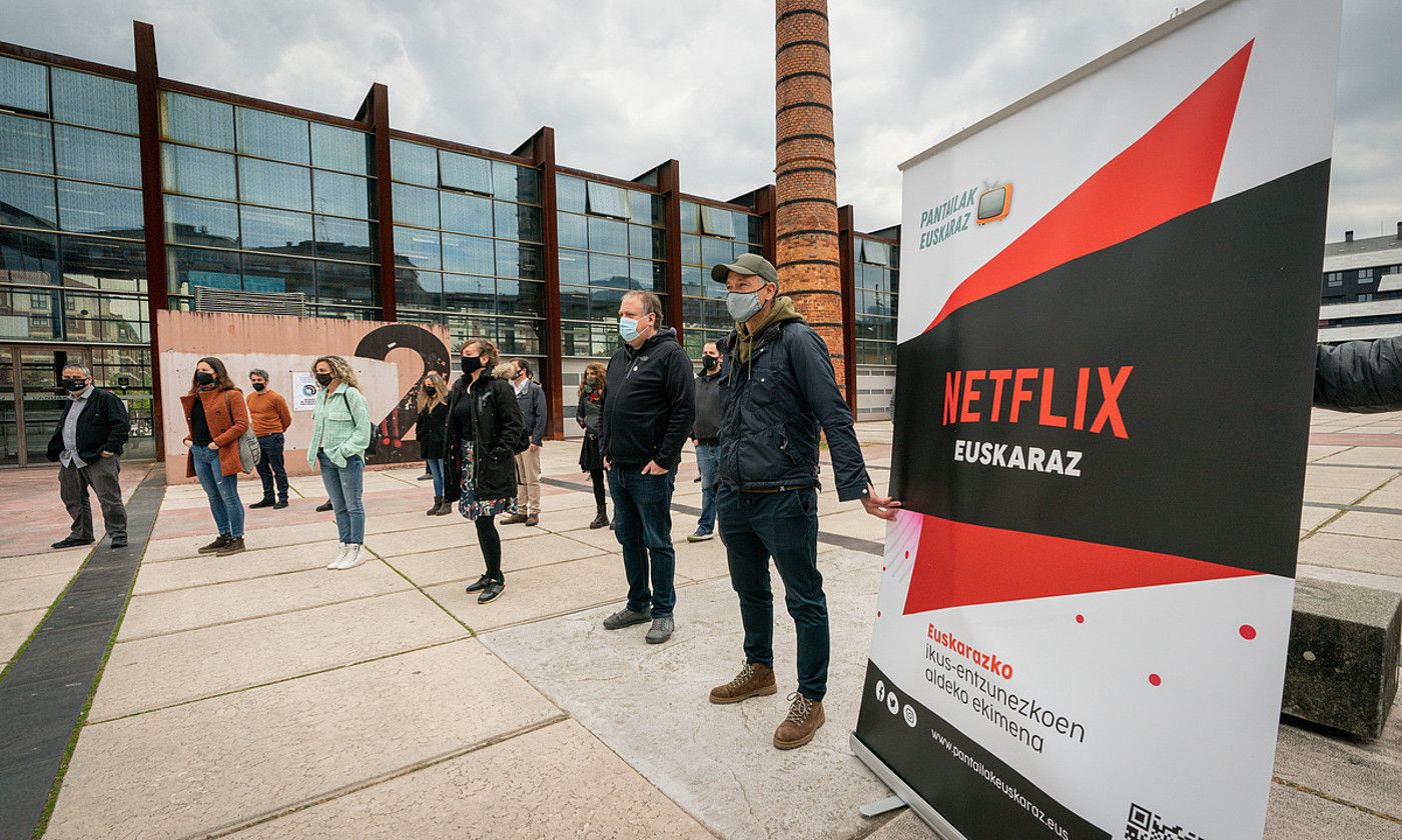 Netflix Euskaraz herri mugimenduaren agerraldia, Durangon, apirilaren 17an. ENDIKA PORTILLO / FOKU.