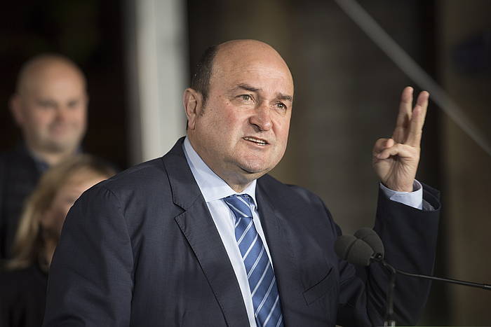 Andoni Ortuzar, udal hauteskundeetarako kanpainako ekitaldi batean. GORKA RUBIO, FOKU