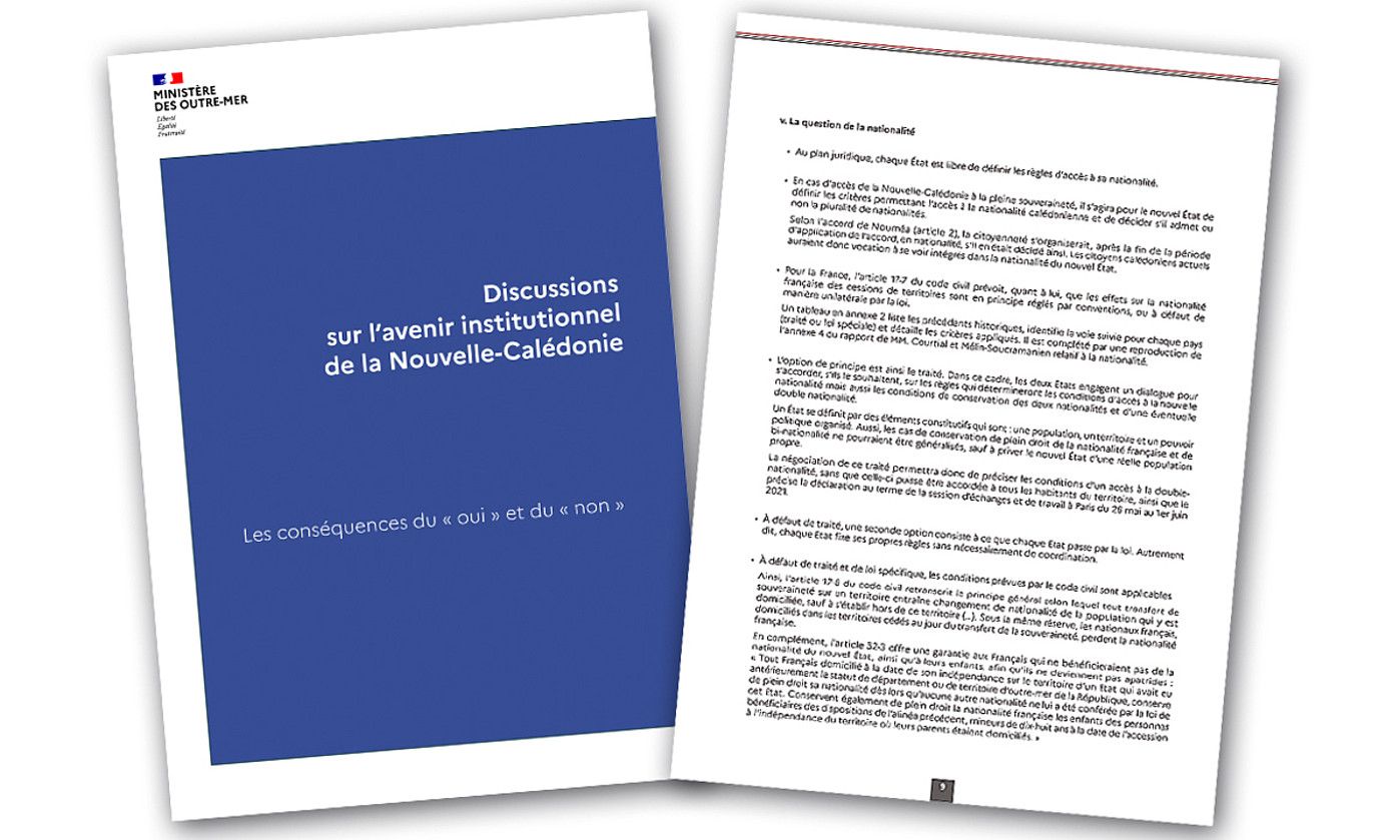 Patrice Faure Kaledonia Berriko goi komisarioa, iragan uztailean, Noumean, baiezkoaren eta ezezkoaren ondorioei buruzko txostena aurkezten. BERRIA.