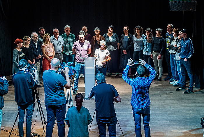 11/13 sumarioan auzipetutakoen aldeko agerralda, gaur, Bilbon. LUIS JAUREGIALTZO, FOKU