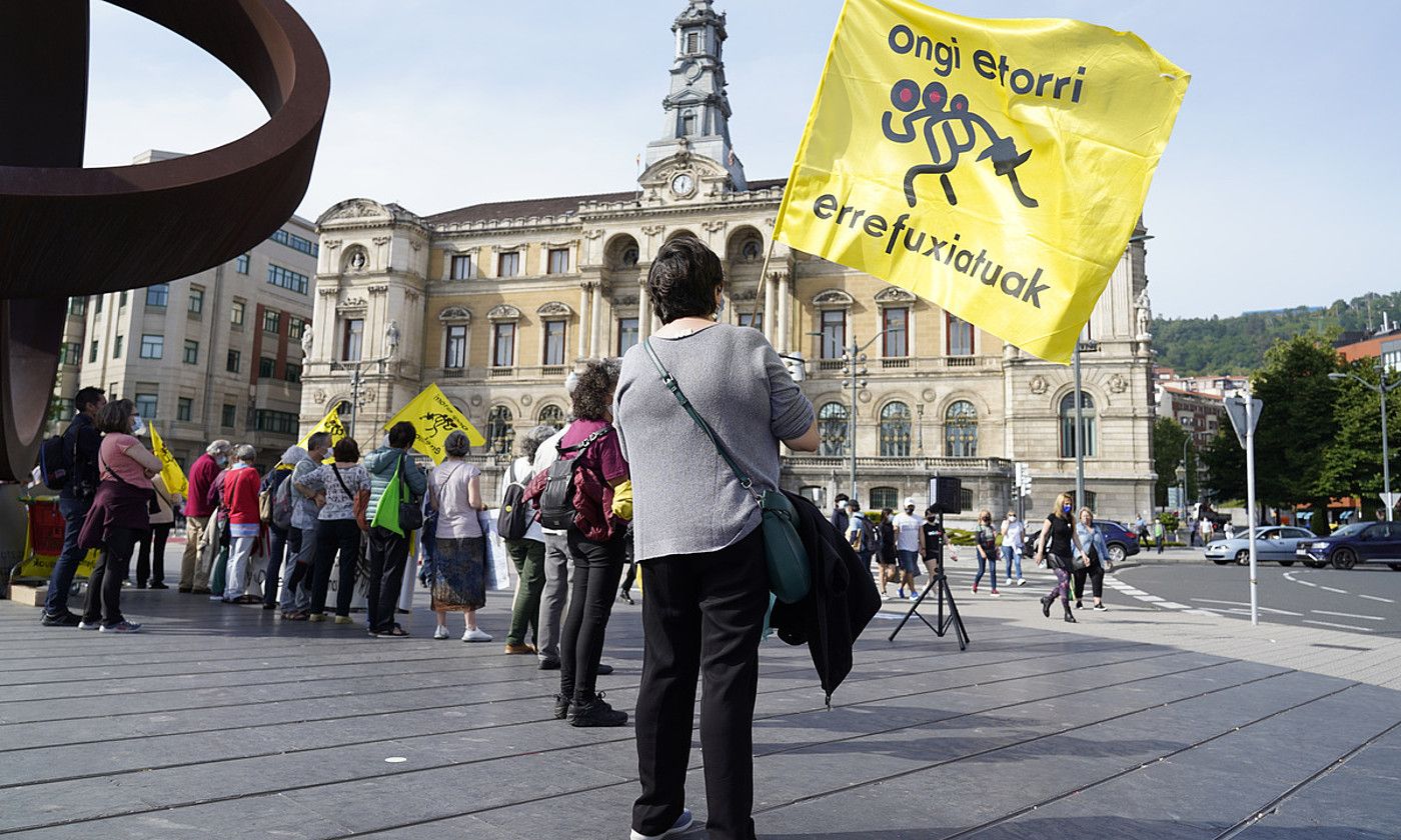 Ongi Etorri Errefuxiatuak plataformak egindako elkarretaratze bat, Bilbon. ARITZ LOIOLA / FOKU.