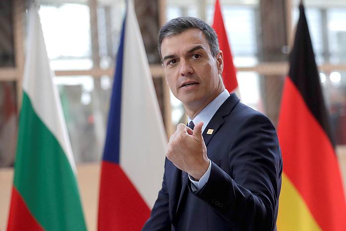 Pedro Sanchez Espainiako jarduneko presidentea, gaur, Bruselan, Europako Batasunaren goi bileran. OLIVIER HOSLET, EFE