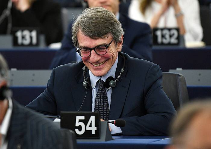 David Maria Sassoli Europako Parlamentuko presidente berria, gaur, parlamentuko saioan. PATRICK SEEGER, EFE